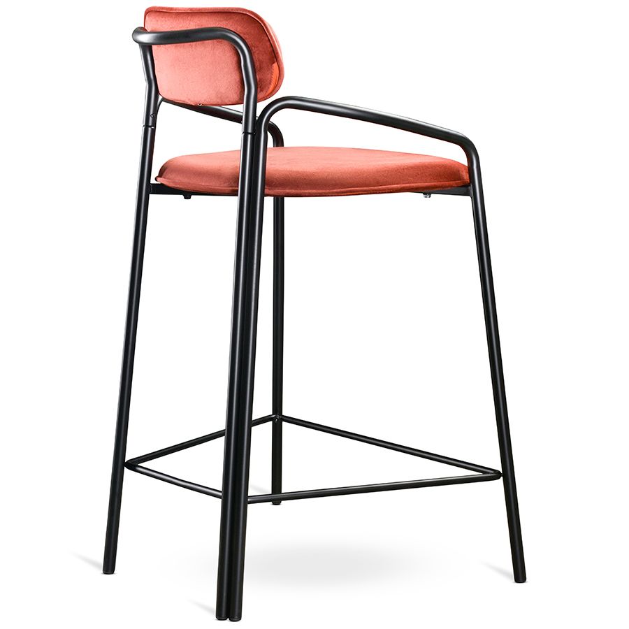 Стул полубарный Рор, round, велюр, черный/темно-красный | Replace