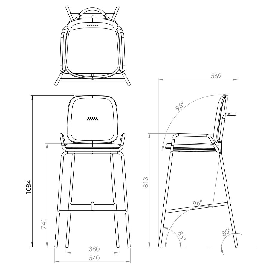 Стул барный Рор, 2 frame, велюр, черный/пурпурный/серый | Replace