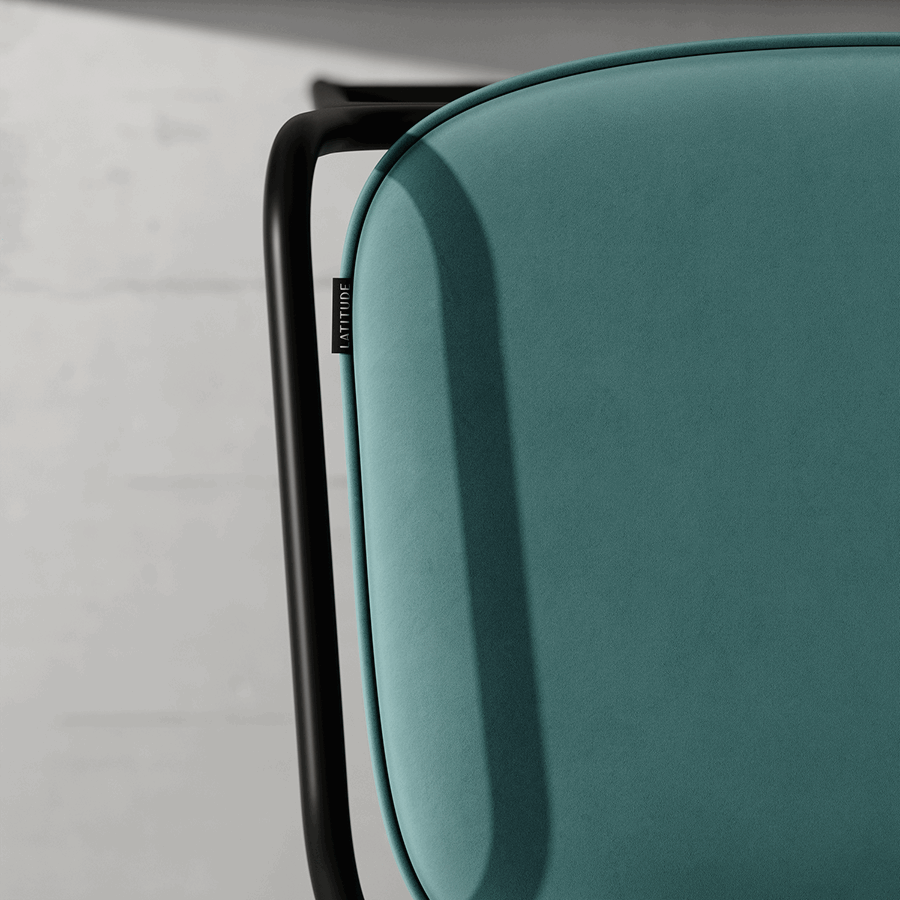 Стул барный Рор, round, велюр, черный/светло-бирюзовый | Replace