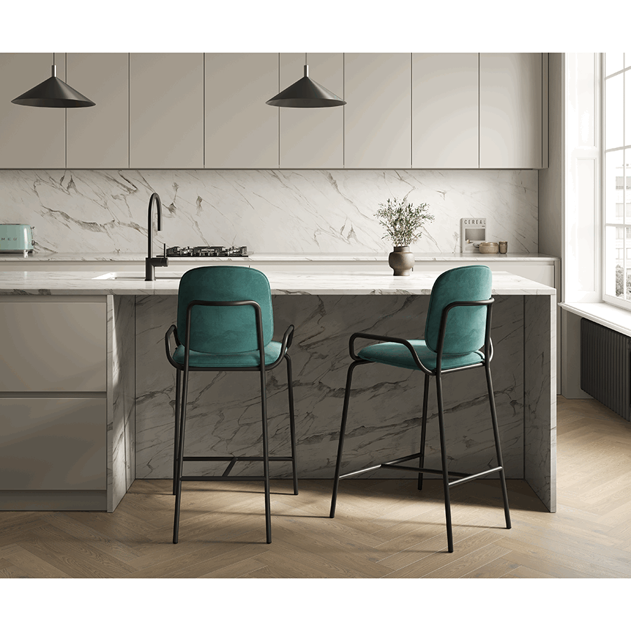Стул полубарный Рор, 2 frame, велюр, черный/зеленый | Replace