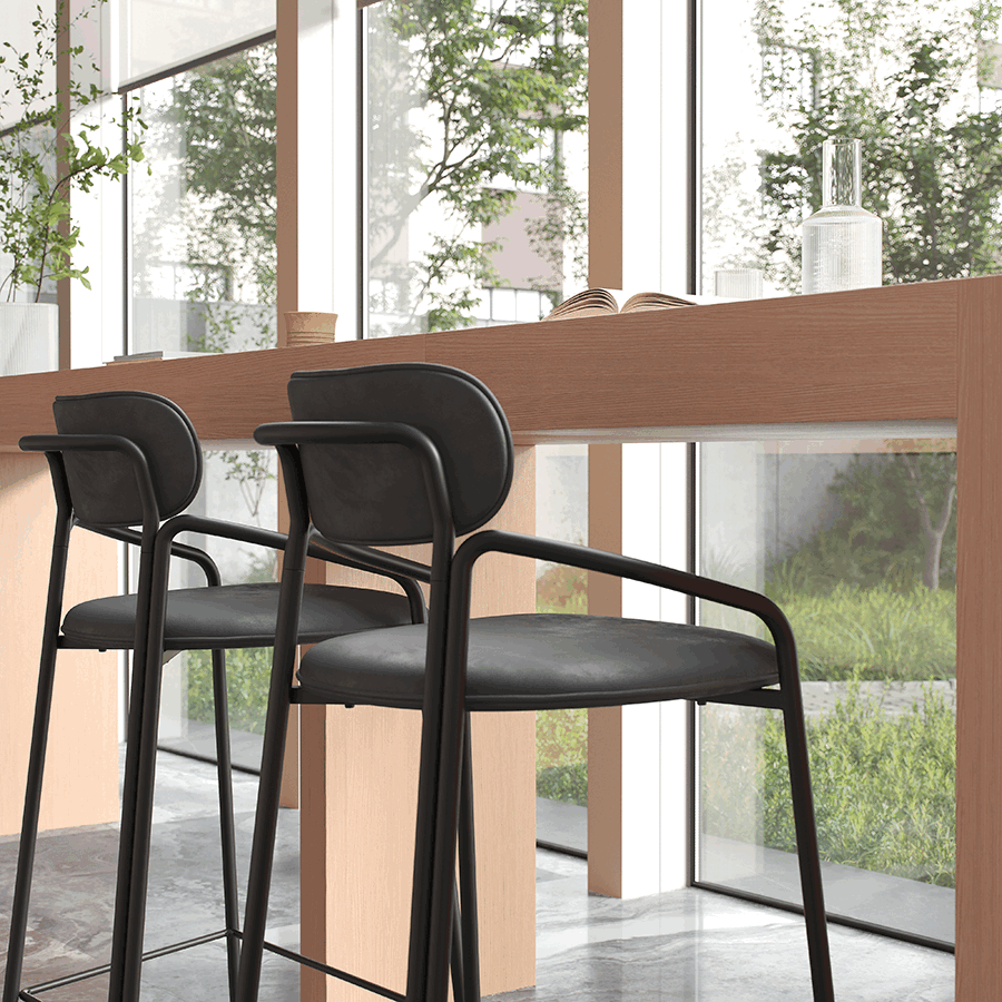 Стул барный Рор, round, велюр, черный/черный | Replace