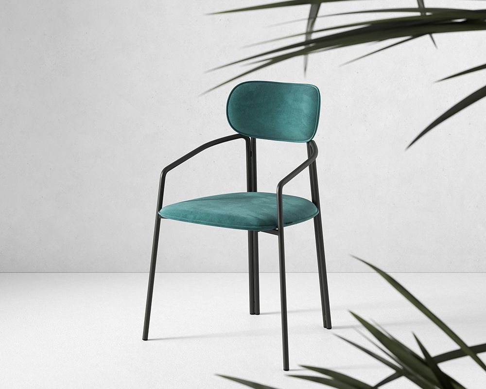 Стул Рор, round, велюр, черный/зеленый | Replace