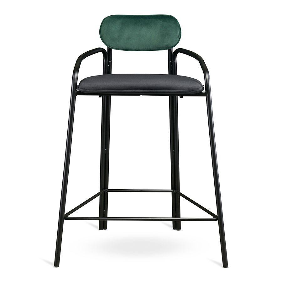 Стул полубарный Рор, round, велюр, черный/темно-зеленый/черный | Replace