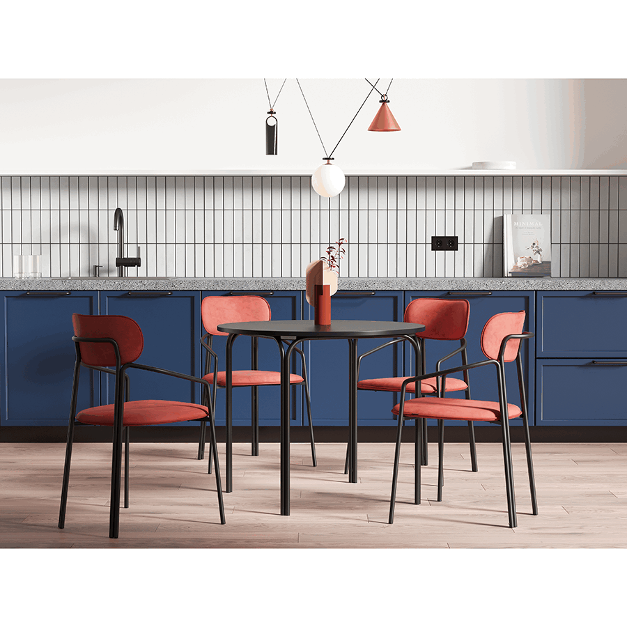 Стул Рор, round, велюр, черный/темно-красный | Replace