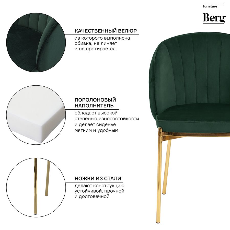 Стул Коралл, велюр, зеленый | Replace