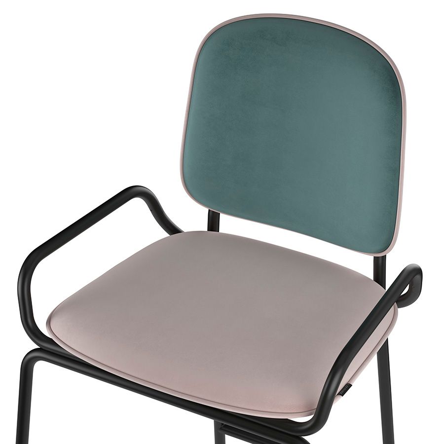 Стул полубарный Рор, 2 frame, велюр, черный/зеленый/розовый | Replace