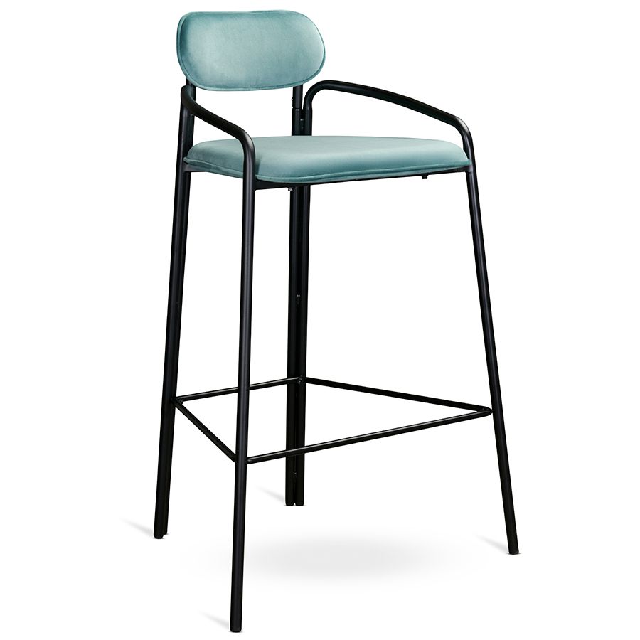 Стул барный Рор, round, велюр, черный/светло-бирюзовый | Replace