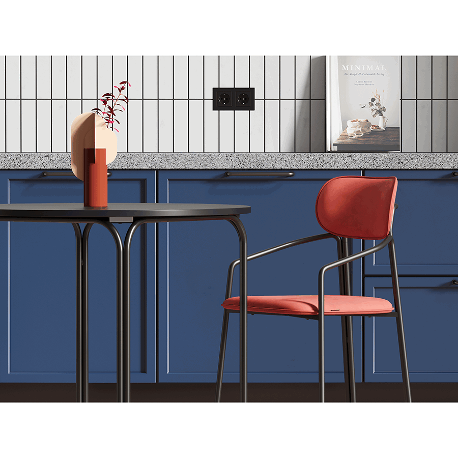 Стул Рор, round, велюр, черный/темно-красный | Replace