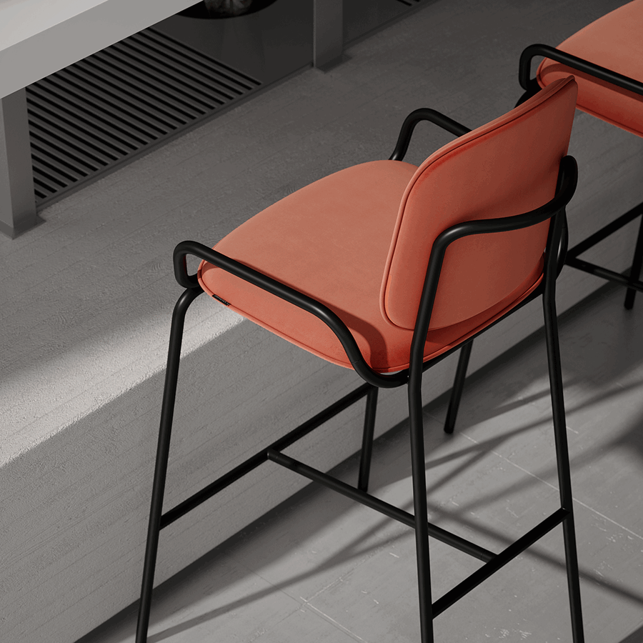 Стул барный Рор, 2 frame, велюр, черный/темно-красный | Replace
