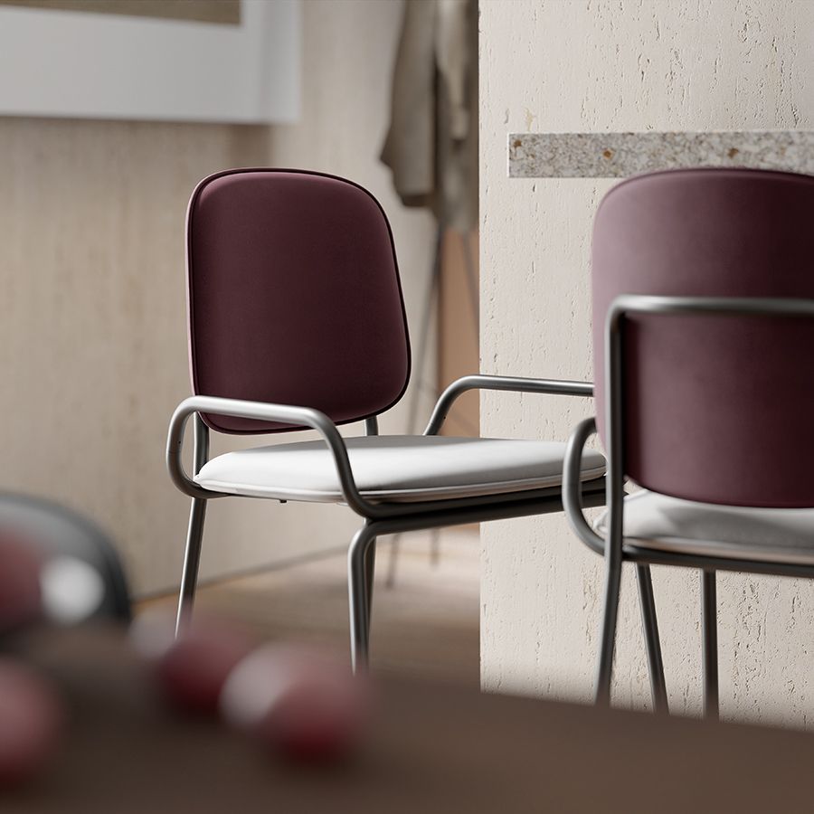 Стул барный Рор, 2 frame, велюр, черный/пурпурный/серый | Replace