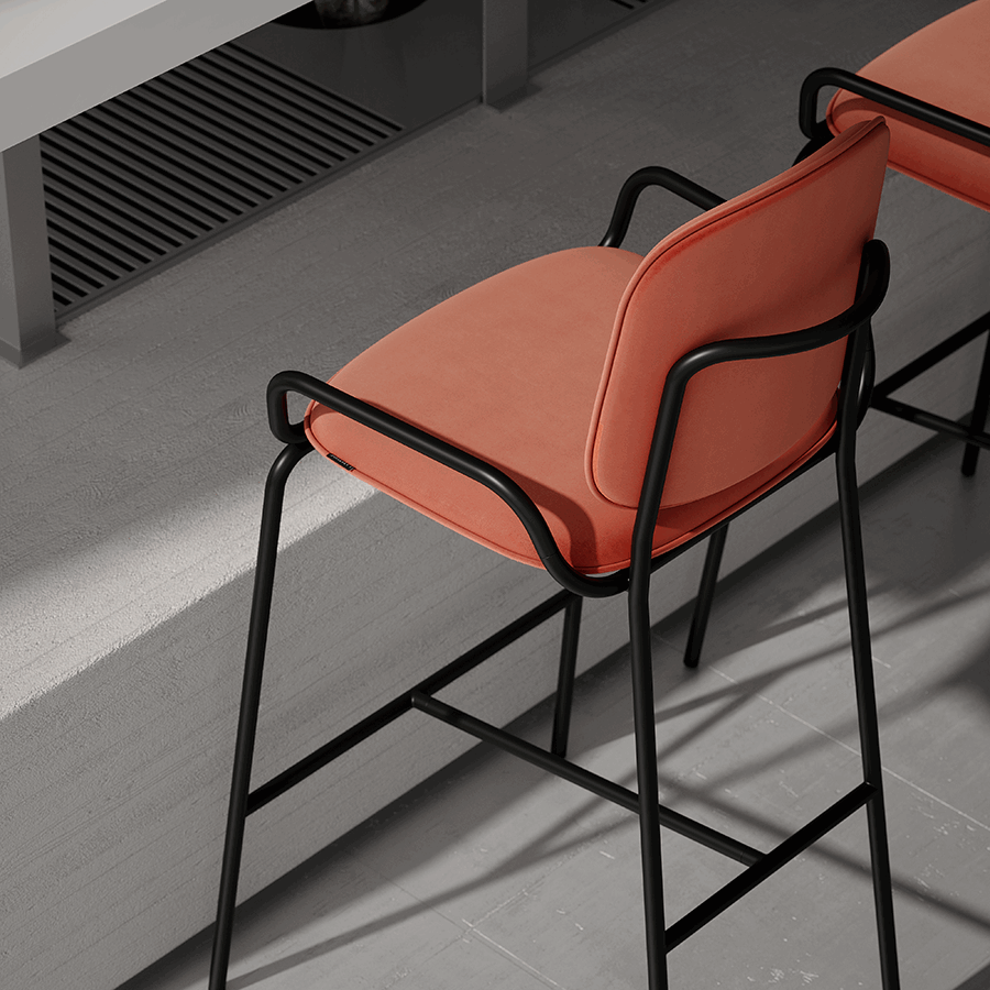 Стул полубарный Рор, 2 frame, велюр, черный/темно-красный | Replace