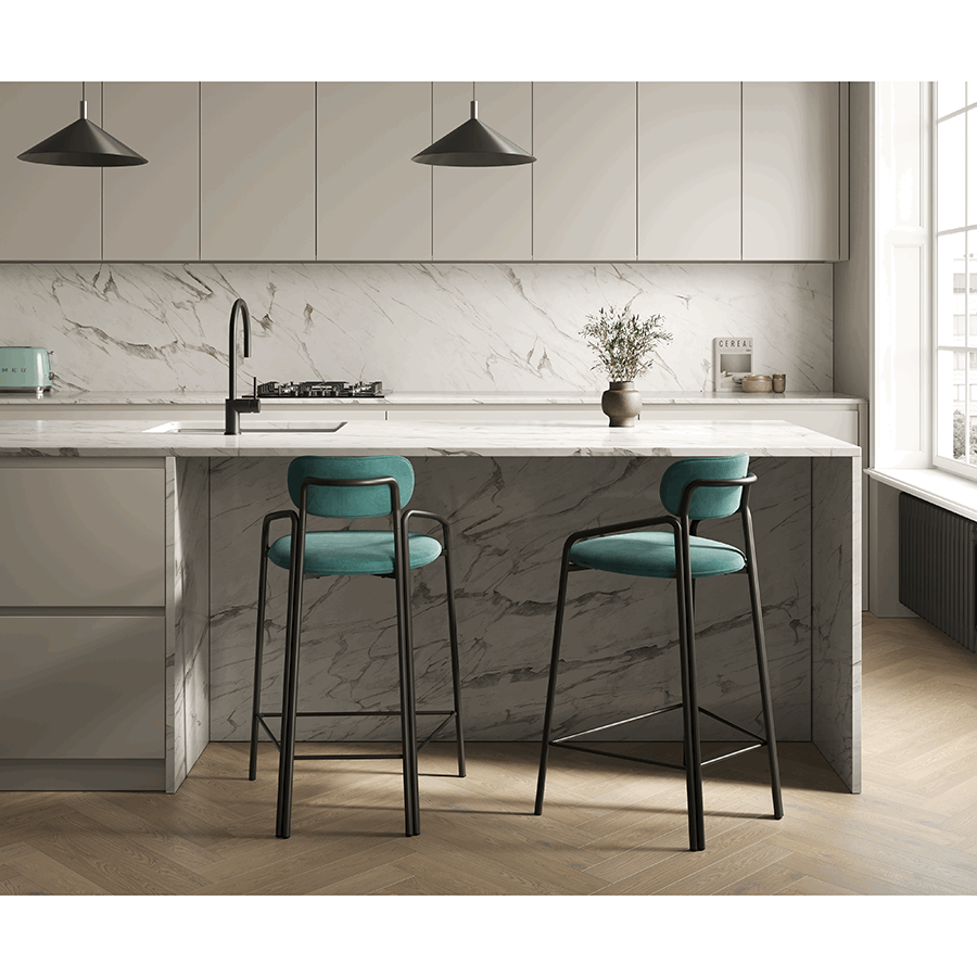 Стул полубарный Рор, round, велюр, черный/светло-бирюзовый | Replace