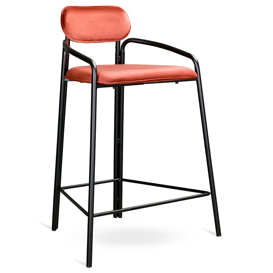 Стул полубарный Рор, round, велюр, черный/темно-красный | Replace