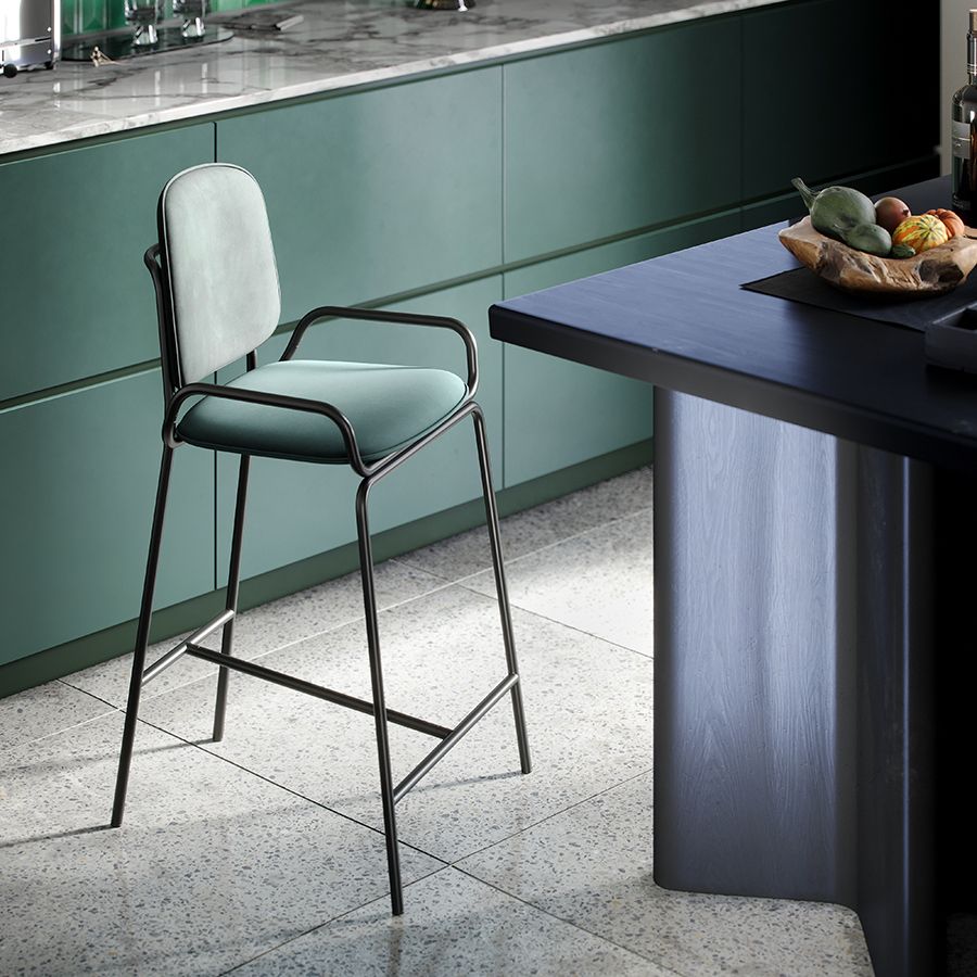 Стул полубарный Рор, 2 frame, велюр, черный/зеленый | Replace