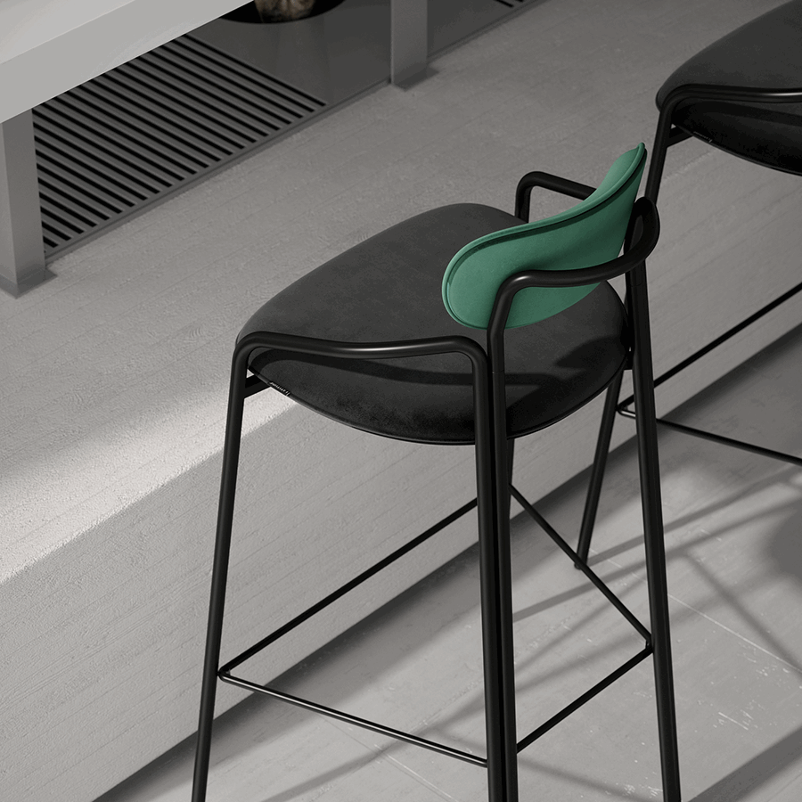 Стул барный Рор, round, велюр, черный/темно-зеленый/черный | Replace