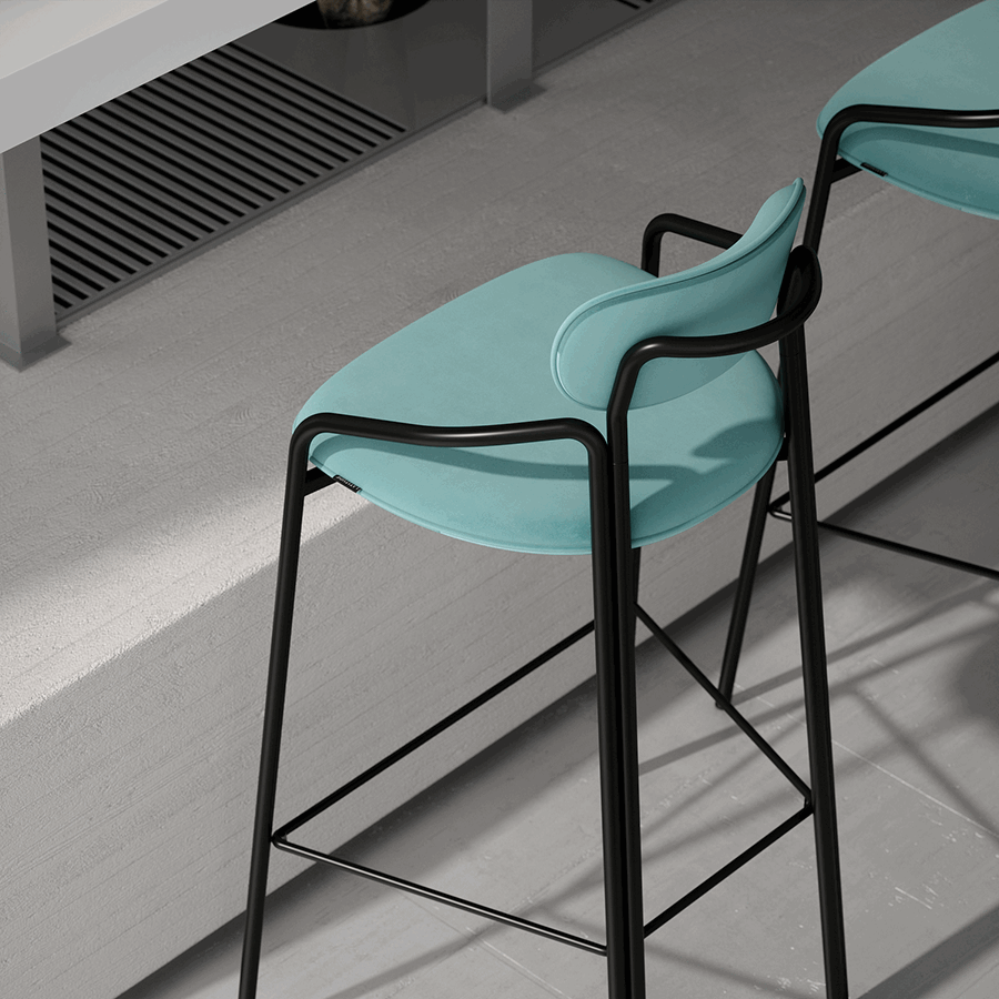 Стул барный Рор, round, велюр, черный/светло-бирюзовый | Replace