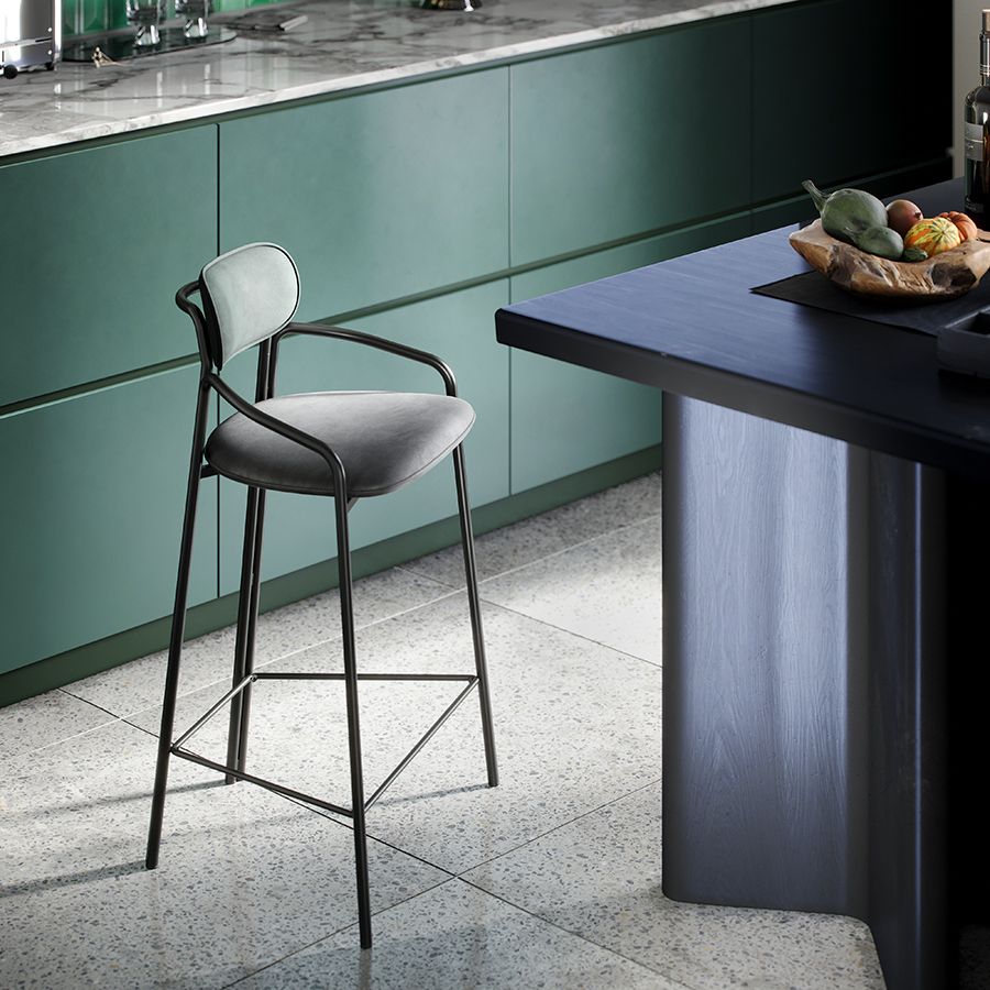 Стул барный Рор, round, велюр, черный/темно-зеленый/черный | Replace