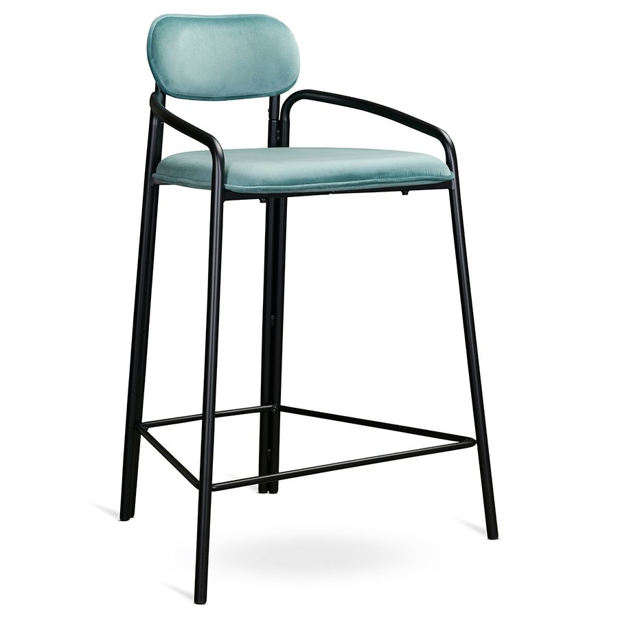 Стул полубарный Рор, round, велюр, черный/светло-бирюзовый | Replace