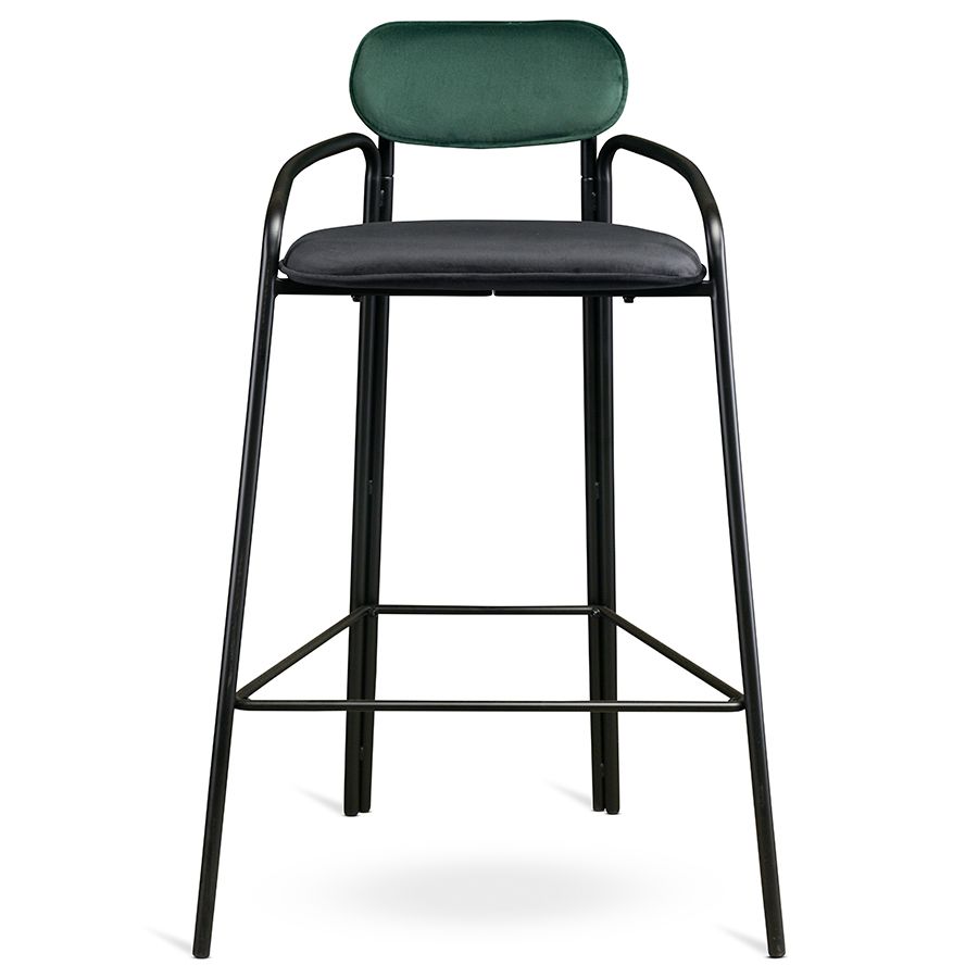 Стул барный Рор, round, велюр, черный/темно-зеленый/черный | Replace