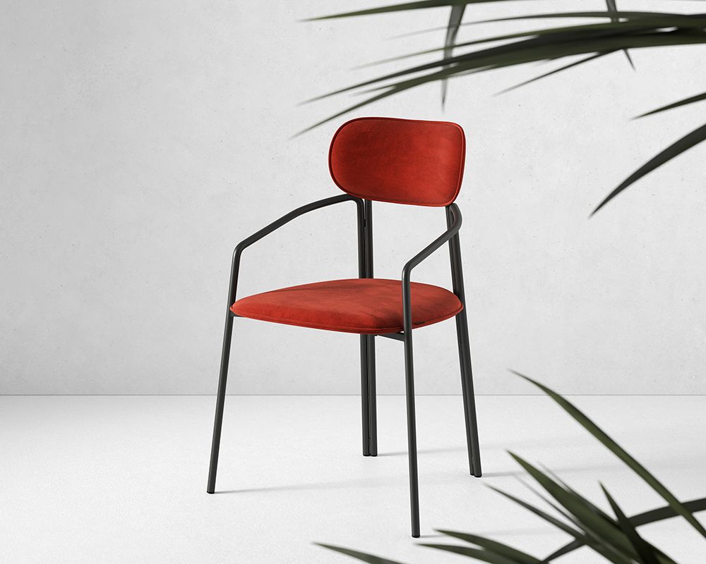 Стул Рор, round, велюр, черный/темно-красный | Replace