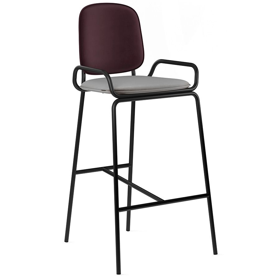 Стул барный Рор, 2 frame, велюр, черный/пурпурный/серый | Replace