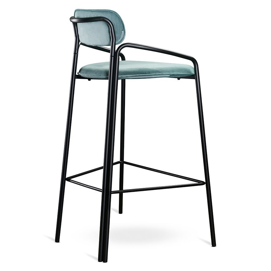 Стул барный Рор, round, велюр, черный/светло-бирюзовый | Replace