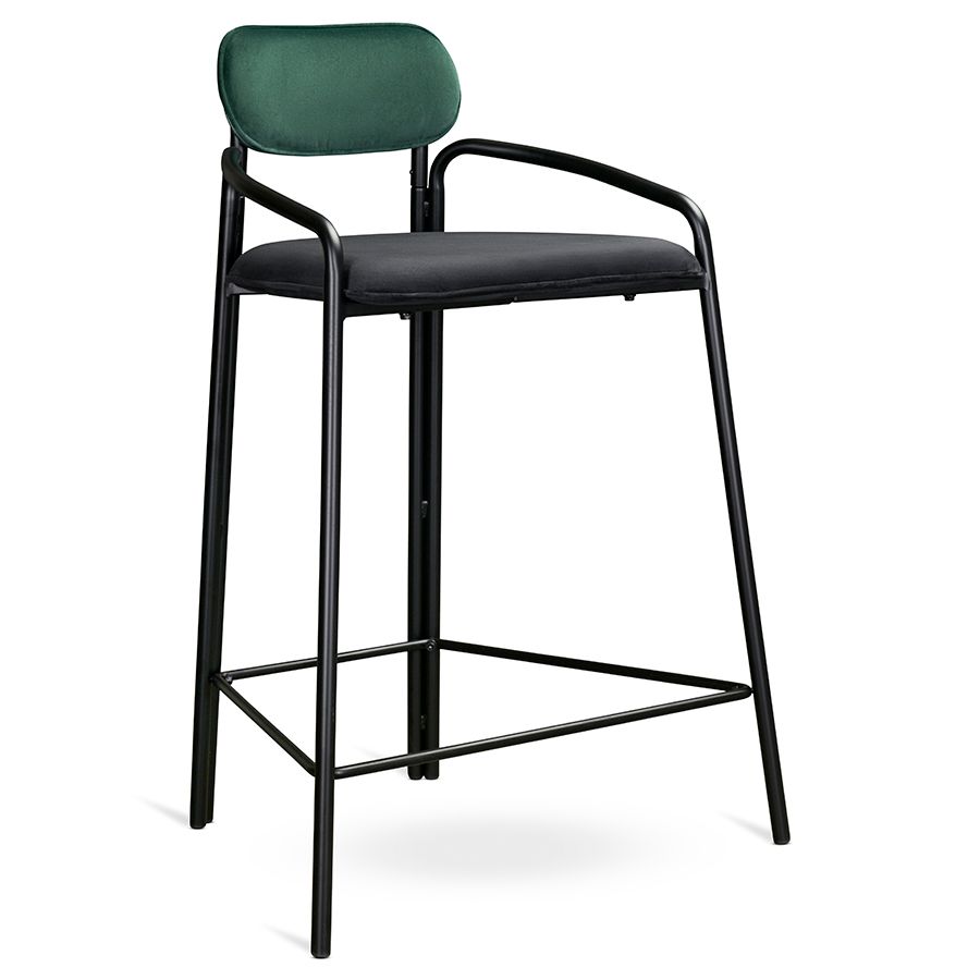 Стул полубарный Рор, round, велюр, черный/темно-зеленый/черный | Replace