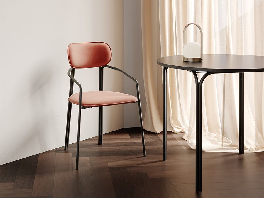 Стул Рор, round, велюр, черный/темно-красный | Replace