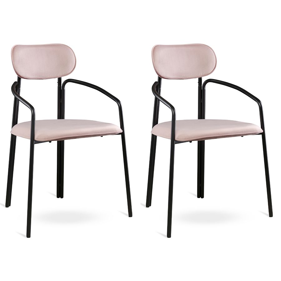 Набор из 2 стульев Рор, round, велюр, черный/розовый | Replace