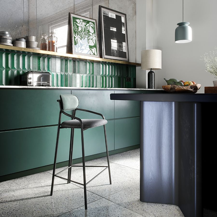 Стул барный Рор, round, велюр, черный/темно-зеленый/черный | Replace