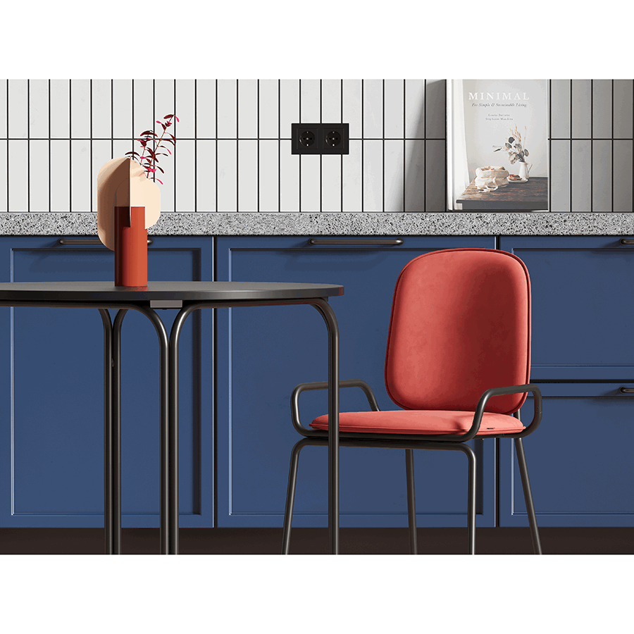 Стул Рор, double frame, велюр, черный/темно-красный | Replace