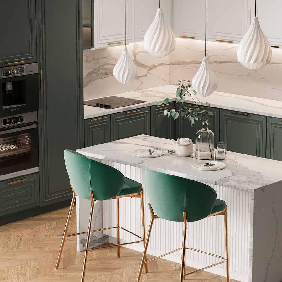 Стул барный Коралл, велюр, темно-зеленый | Replace