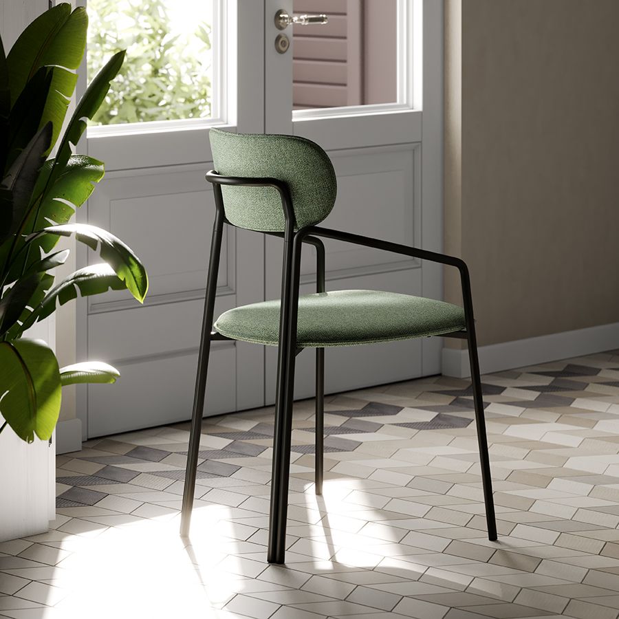 Стул Рор, round, рогожка, черный/зеленый | Replace