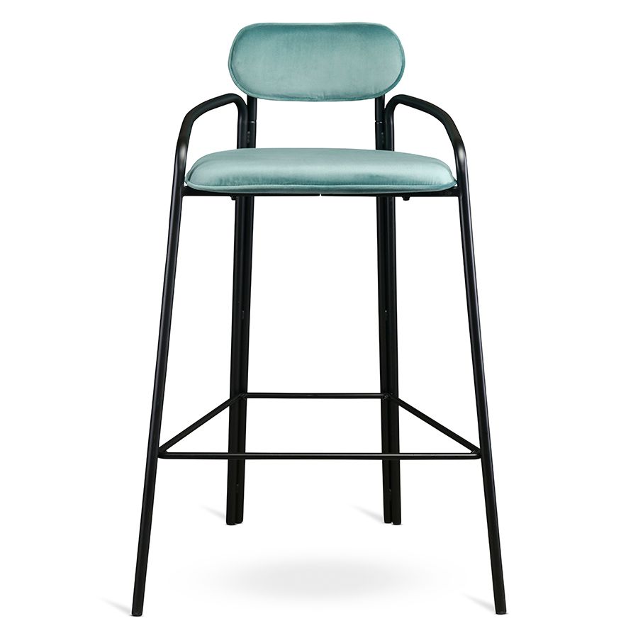 Стул барный Рор, round, велюр, черный/светло-бирюзовый | Replace