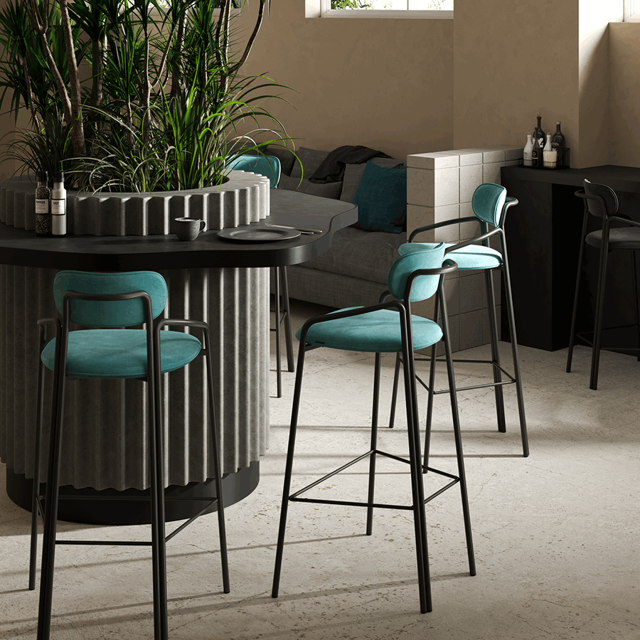 Стул барный Рор, round, велюр, черный/светло-бирюзовый | Replace
