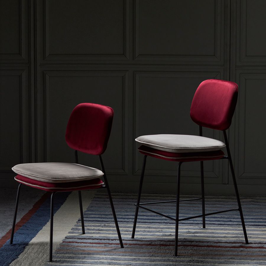Стул с контрастным кантом Пеа, велюр, бордовый/бежевый | Replace