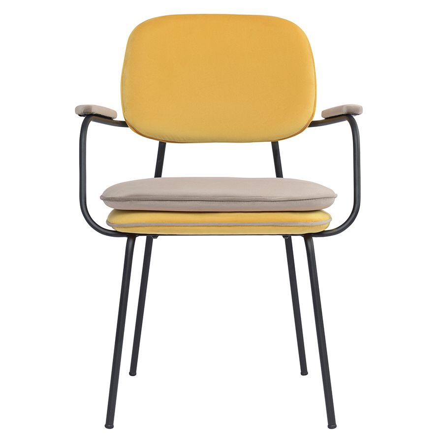 Стул с подлокотниками и контрастным кантом Пеа, велюр, желтый/бежевый | Replace