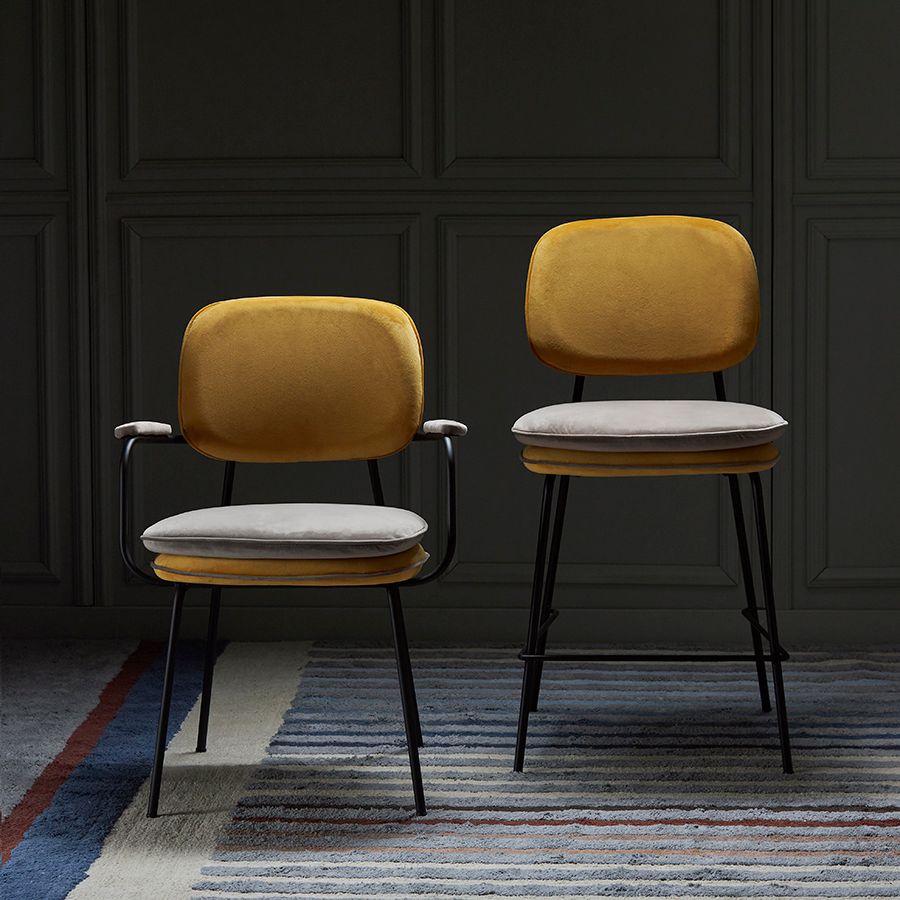 Стул с подлокотниками Пеа, велюр, желтый/бежевый | Replace