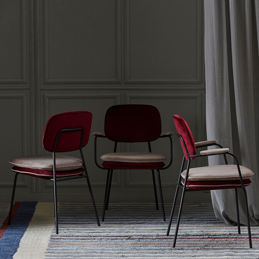 Стул с контрастным кантом Пеа, велюр, бордовый/бежевый | Replace