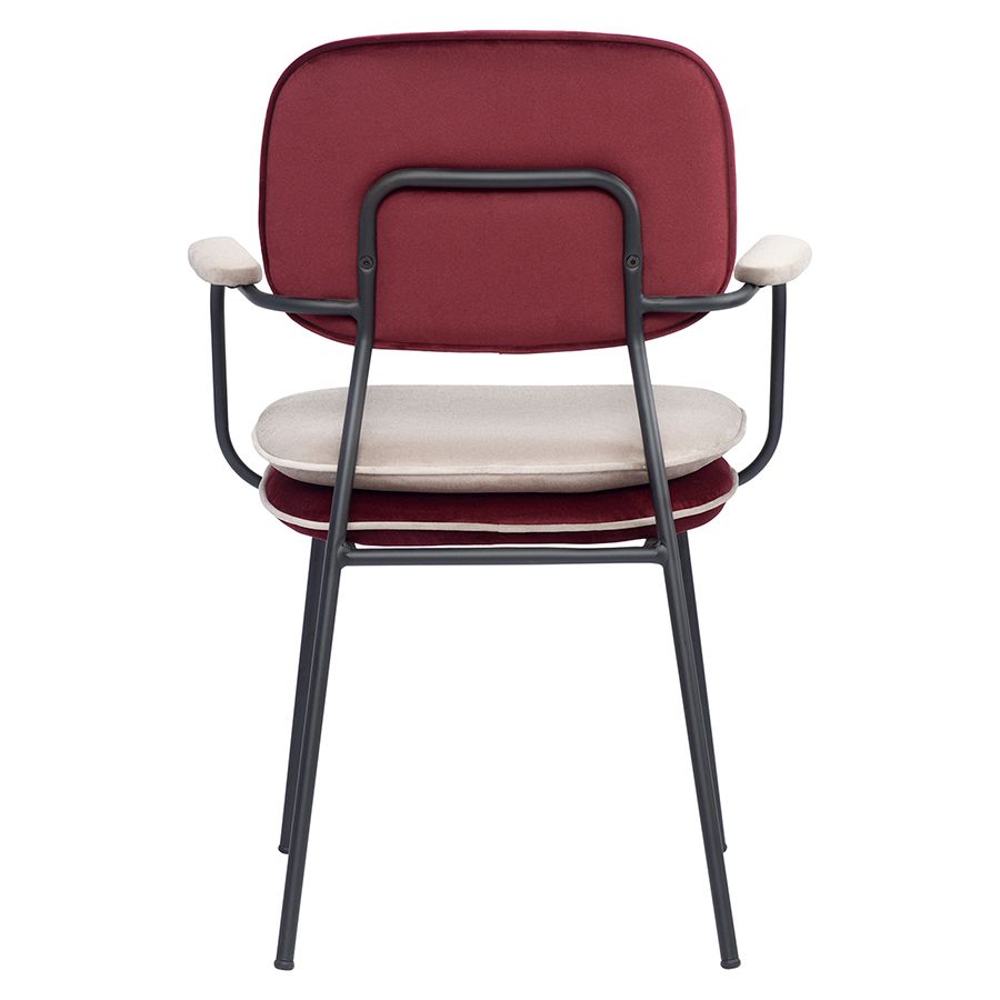 Стул с подлокотниками и контрастным кантом Пеа, велюр, бордовый/бежевый | Replace