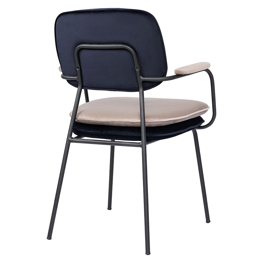 Стул с подлокотниками Пеа, велюр, темно-синий/бежевый | Replace