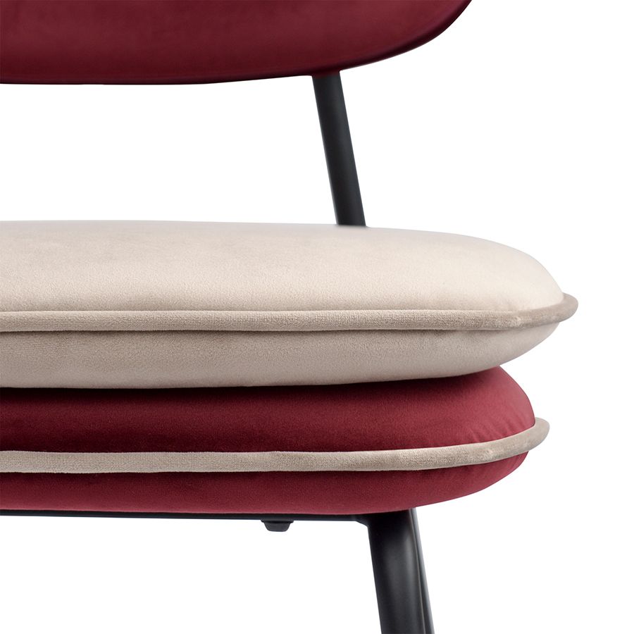 Стул с контрастным кантом Пеа, велюр, бордовый/бежевый | Replace