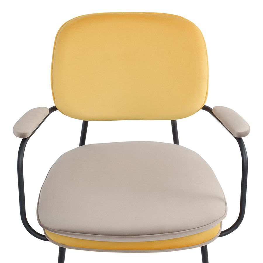 Стул с подлокотниками и контрастным кантом Пеа, велюр, желтый/бежевый | Replace