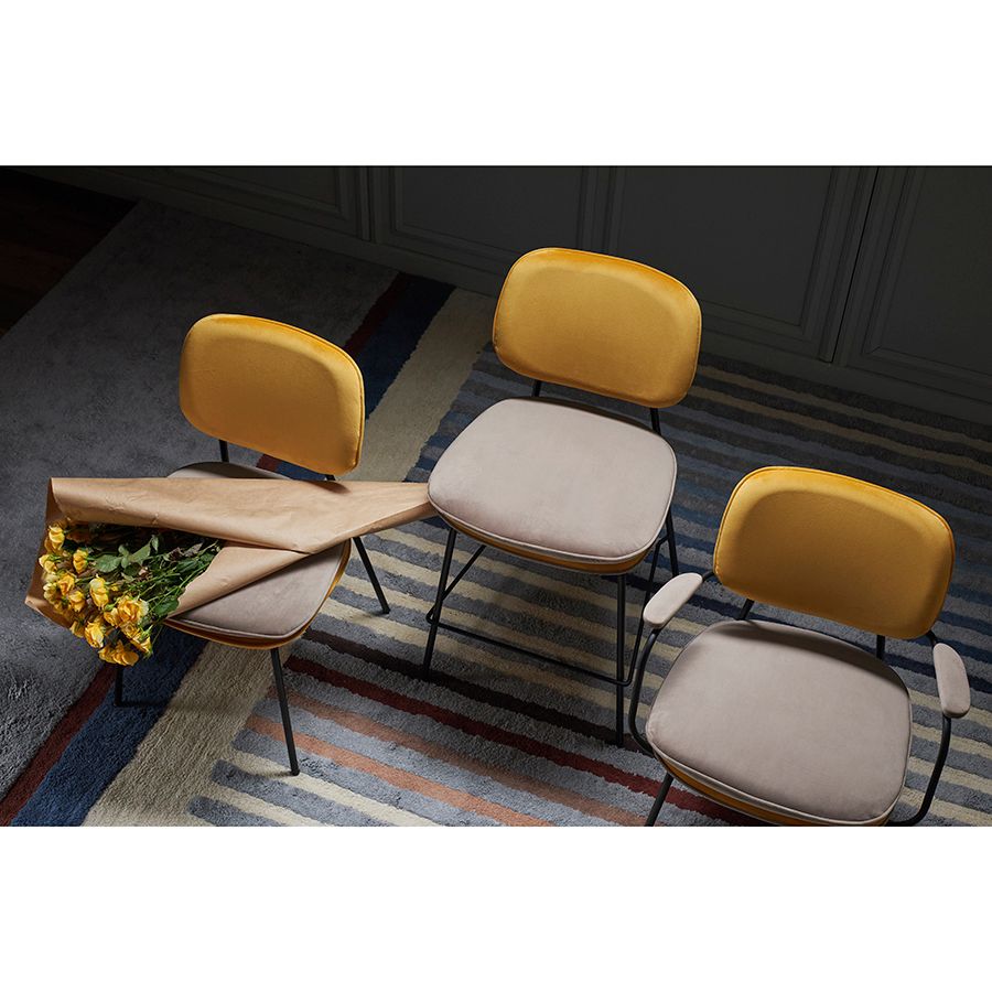 Стул с подлокотниками Пеа, велюр, желтый/бежевый | Replace