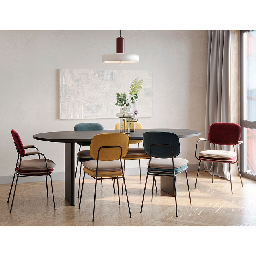 Стул с подлокотниками и контрастным кантом Пеа, велюр, бордовый/бежевый | Replace