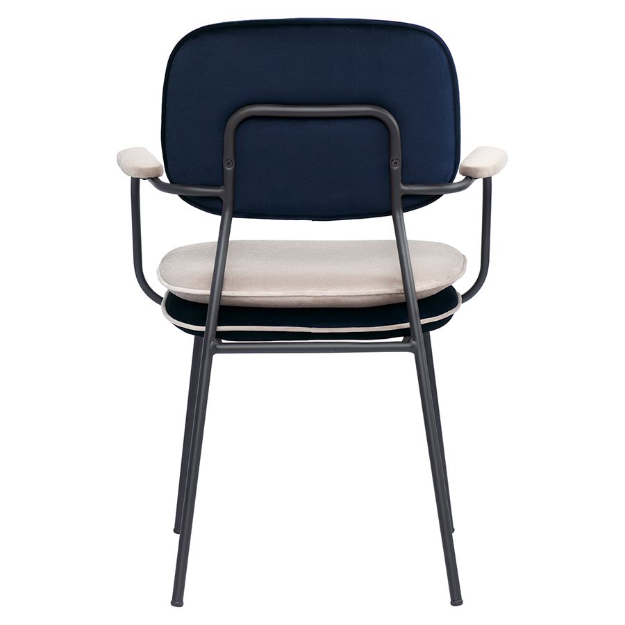 Стул с подлокотниками и контрастным кантом Пеа, велюр, темно-синий/бежевый | Replace