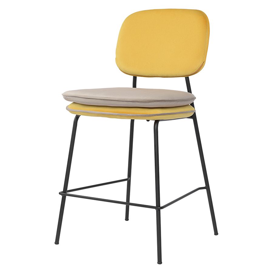 Стул полубарный с контрастным кантом Пеа, велюр, желтый/бежевый | Replace