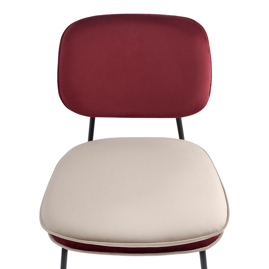 Стул с контрастным кантом Пеа, велюр, бордовый/бежевый | Replace