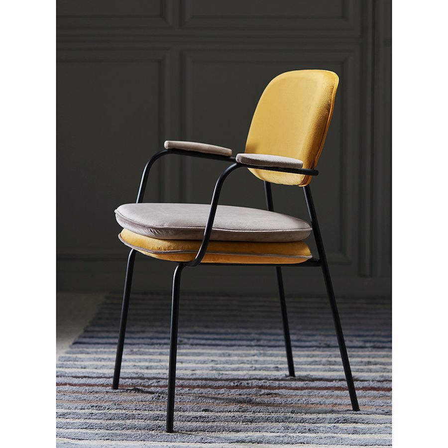 Стул с подлокотниками Пеа, велюр, желтый/бежевый | Replace