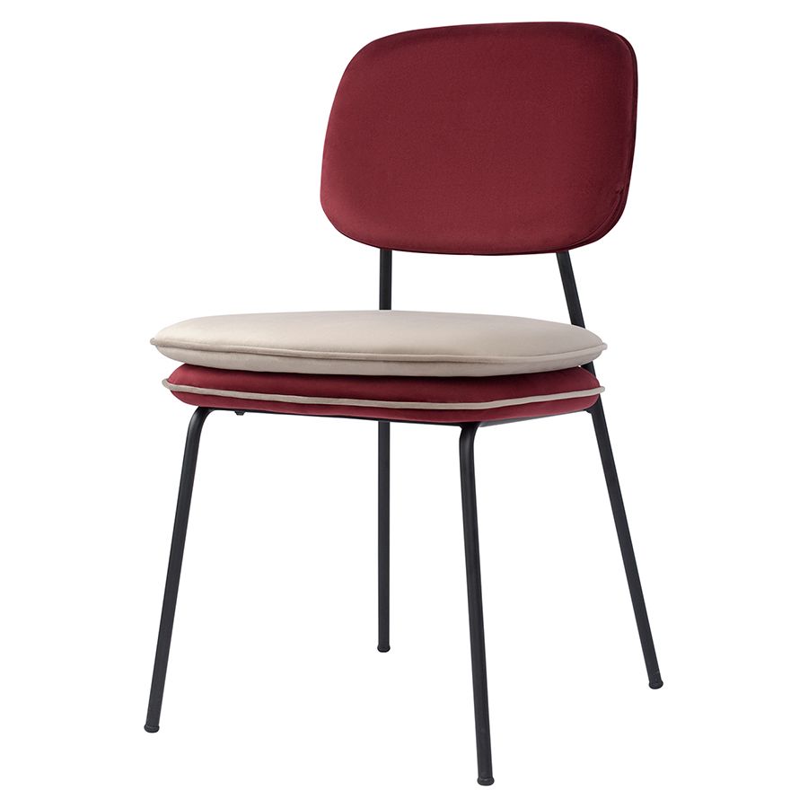 Стул с контрастным кантом Пеа, велюр, бордовый/бежевый | Replace